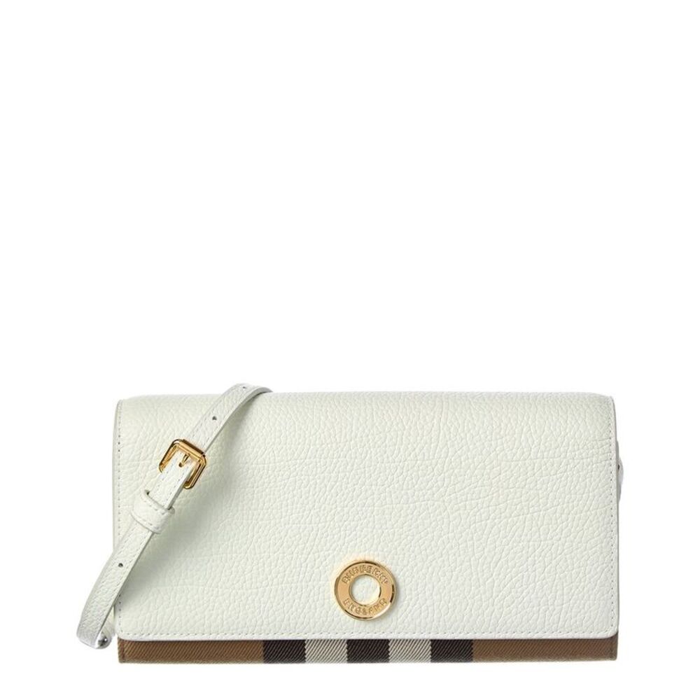 Burberry Check Canvas & Leather Crossbody, White